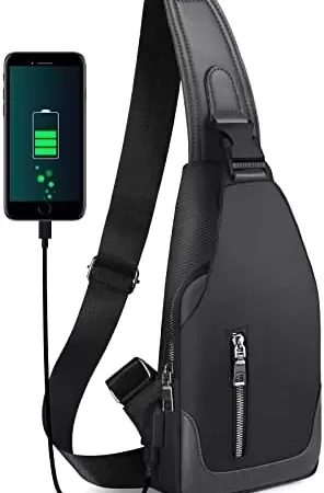 Sling Backpack with USB Charging Port, Chest Bag Crossbody Daypack Shoulder Bag for Men, Hiking, Cycling, Travel