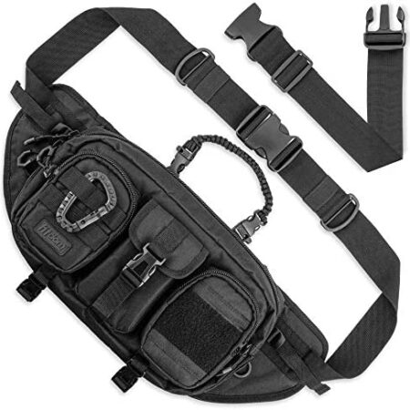 Fitdom Large Tactical Sling Bag for Men. Made from Heavy Duty Techwear Fabric & Built Tough for Outdoor. Also Use As EDC Backpack, Fanny Waist Pack, Crossbody, Shoulder or Chest Bag for Travel Cycling