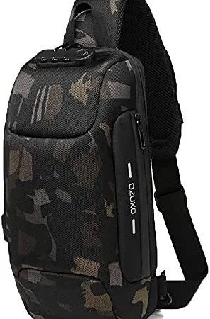 H HIKKER-LINK Mens Chest Sling Bag Anti-theft Crossbody Messenger Pack with USB Night DarkGray Upgraded