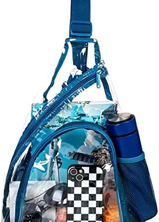 AGSDON Clear Sling Bag Stadium Approved, Small PVC Crossbody Shoulder Backpack, Casual Transparent Daypack – Blue