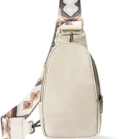 KFXFENQ Sling Bag for Women PU Leather Sling Bag Small Crossbody Sling Backpack Multipurpose Chest Bag for Women Cycling (Beige)