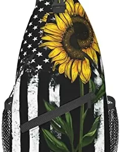 Sunflower And American Flag Sling Backpack Crossbody Shoulder Bags For Women Men, Sling Bag Travel Hiking Chest Bag Daypack